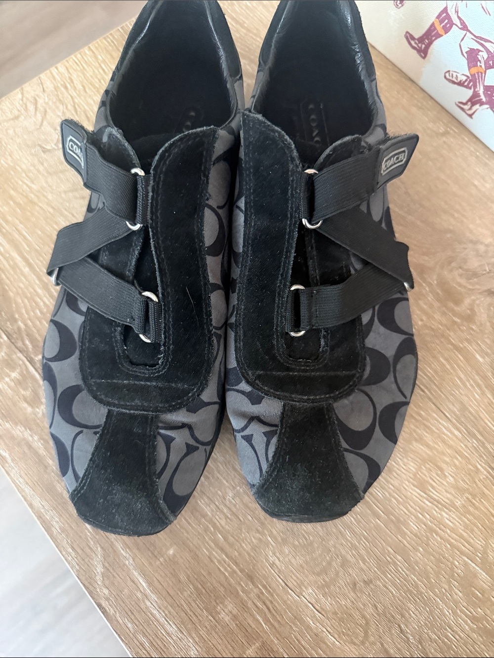 Coach Kids Black and Gray Logo Velcro Sneakers